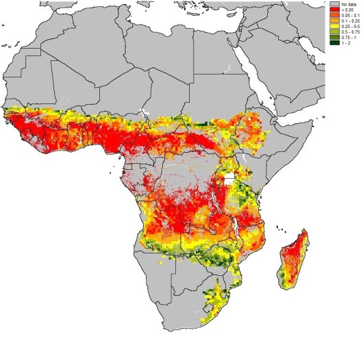 Figure 3: Yield difference (ton grain dry matter per hectare) between irrigated and rain fed maize (see Fig. 1), both fertilized with 100 kg N ha-1.