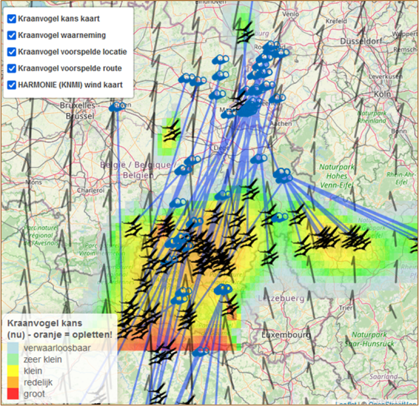 Een eerste voorproefje van de grote trek was midden oktober al te volgen op de kraanvogelradar